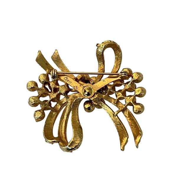 Vintage CORO Pin Brooch Pink Purple Gold-Tone Ribbon Signed Missing Stones - Picture 3 of 11